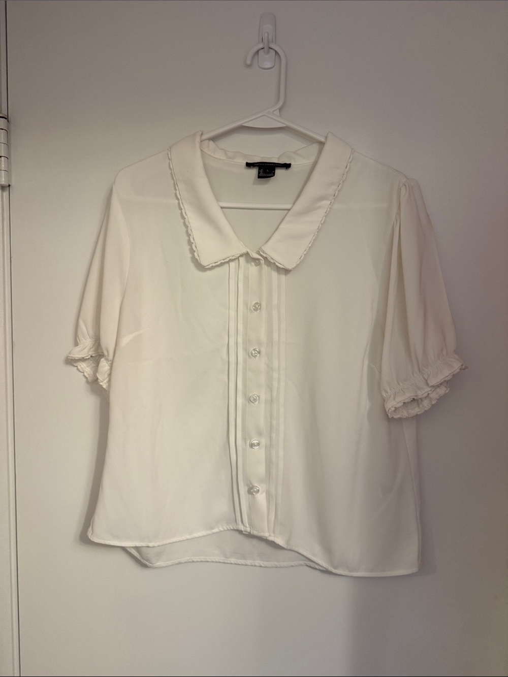 French Connection White Short Sleeve Button Front Blouse